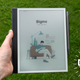 The Bigme InkNote Color e-note tablet being held over a grassy lawn.